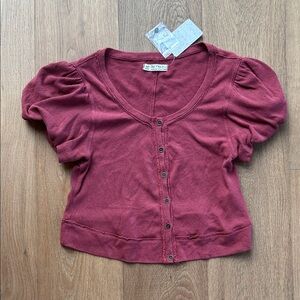 NWT Free People Maroon Button-Down crop Top